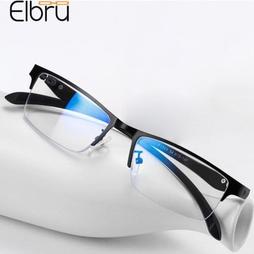 Elbru Fashion Business Men Metal Reading Glasses Half Frame Clear Resin Lens Hyperopia Prescription Eyeglasses Diopter +1.0 +4.0