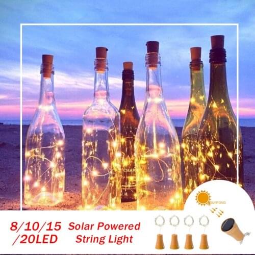 8/10/15/20LED Solar Powered String Light Led Copper Wire Wine Bottle Fairy Lights for Party Wedding Christmas Halloween Decor