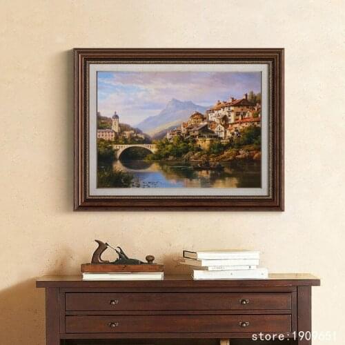 Cotton no frame classical village river landscape canvas printings oil painting printed on cotton wall art decoration pictures