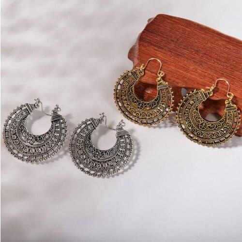 HOCOLE Vintage Earrings For Women Retro Antique Tibet Gold/Silver Color Hollow Pendant Drop Earring Female Indian Jewelry Gifts