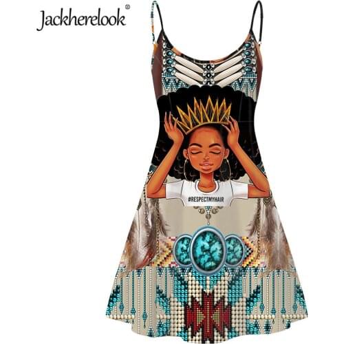 Jackherelook Summer Beach Sleeveless Dresses for Womens Queen African Girls Print Polynesian Tribal Ethnic Design Party Dress