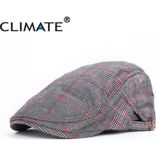 CLIMATE Men Plaid Beret Vintage Ivy Flat Cap Hats Men Retro Casual Painter Hats Grid Adult Unisex Adjustable