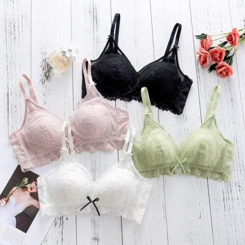 Wasteheart New Women Fashion Pink Green Wireless Bra Sets Lace Trim Lingerie Straps Cotton Panties Sexy Lingerie Sets Plus Size
