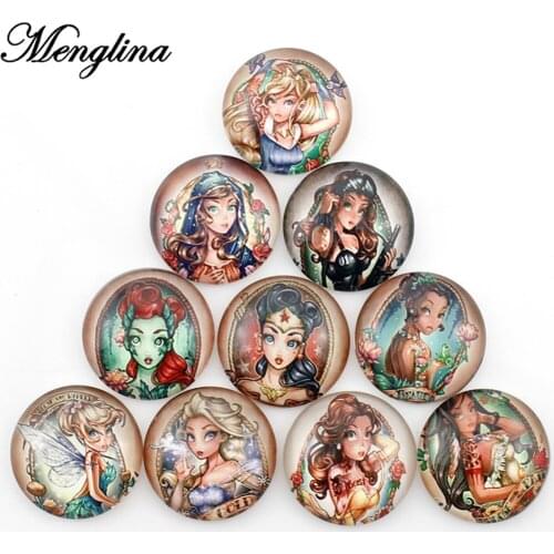 50pcs Mix Round Fashion Beauty Girls Cartoon Characters Glass Cabochon DIY Crafts for Jewelry Findings Components Accessories