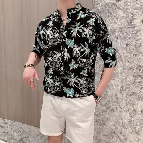 Summer Half 2020 Sleeve Crown Print Dress Shirts Streetwear Social Casual Slim Shirt Camisa Masculina Luxury Baroque Shirt Men