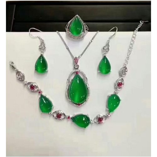 Natural chalcedony female suit multicolor three or four suit Ring Bracelet Necklace Earrings Set Dinner gift