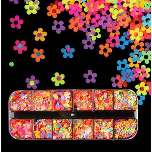 Neon Flower Butterfly Shape Nail Art Glitter Flakes For Decorations Fluorescence Sweet Love Mixed Nail Sequins Nail Art Manicure
