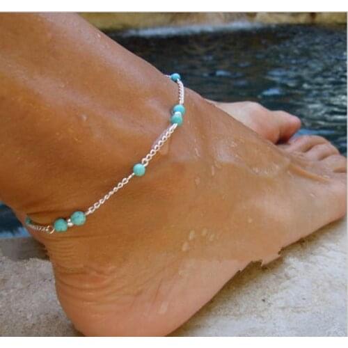 New Women Bangle Unique Hand Beads Anklets Personality Girls Silver Plated Chain Ankle Bracelet Adjustable Foot Jewelry