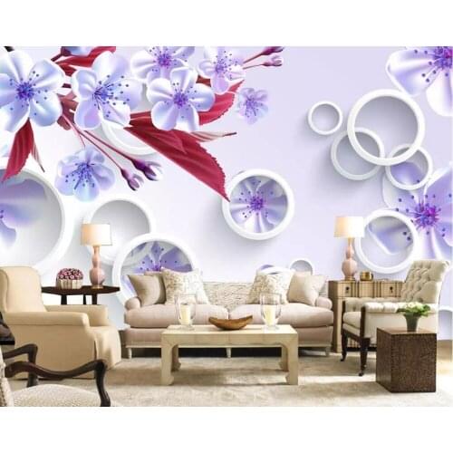 CJSIR Custom Wallpaper Mural Dreamy Purple Peach 3D Stereo Circle TV Background Wall Papers Home Decoration Papel De Parede