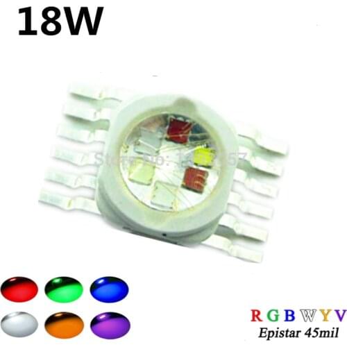 1pcs Supper Bright 18W RGBWYV Stage Light 45mil All Color 12 pin For 18 Watt Red Green Blue White Yellow Purple LED Chip