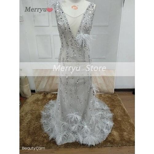 Sexy Illusion V-neck Lace 3D feather beading Mermaid Backless Wedding Dresses 2021 Bridal dress