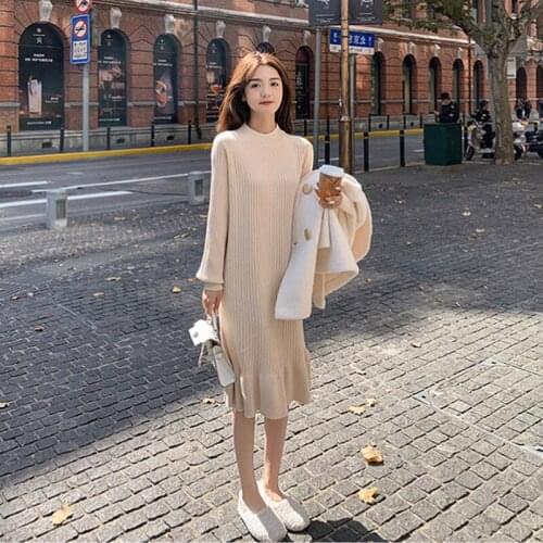 Sexy Women Maxi Dress Loose Knit Fishtail Long Sweater Dress Oversized Women Dresses