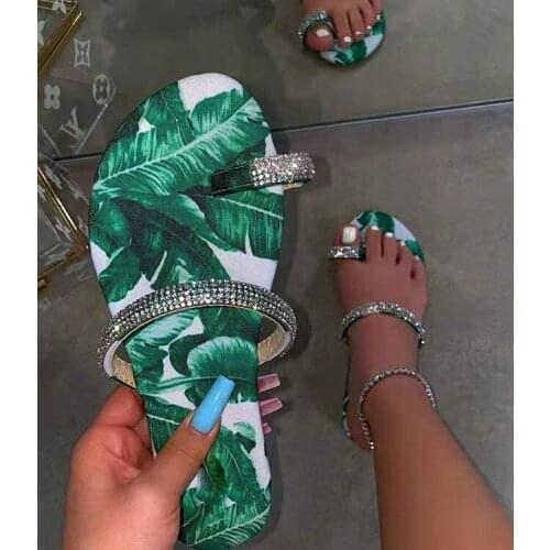 Fashion Flip Flops Women' Slippers Diamond Strip Flat Summer Party Shoes Outside Wear Female Slides