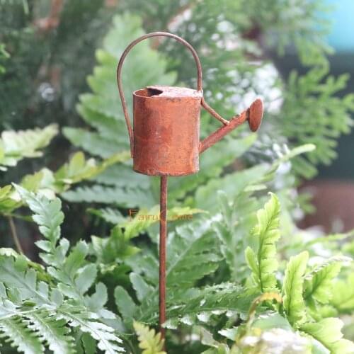 Fairy garden Miniature Watering Can Pick Rusty Mini Garden Planter Flower Pot Decoration Picks Vintage Metal Crafts Accessories
