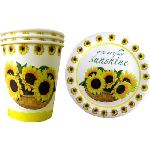 60pcs/lot Chrysanthemum Theme Dishes Glass Baby Shower Decorate Cups Plates Kids Favors Pet Birthday Events Party Tableware