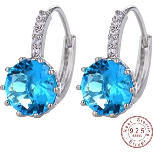 Candy Color Shinning Full Crystal AAA Cubic Zirconia Stud Earrings for Women Solid Silver Color Brincos Jewelry 9 Color