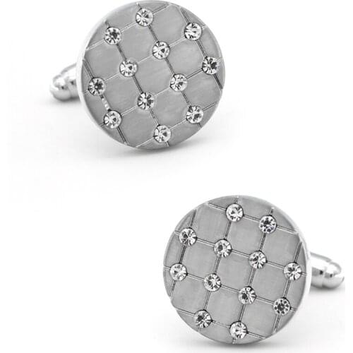 Round Design Crystal Check Cufflinks For Men Quality Copper Material Silver Color Cuff Links Wholesale&retail