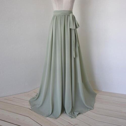 Mint Sage Chiffon Skirt Women jupe femme Long Party Skirt Adults Maxi Skirt Sash Female Saia faldas