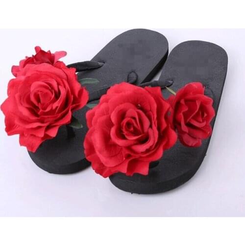 2017 New Summer Womens Sandals Open Toe New Shoes Woman Flip Flops Red Rose Flower Sandals Beach Slippers Flat shoes