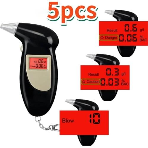 5PCS Professional LCD Display Digital Alcohol Tester Police Alert Breath Alcohol Tester Device Breathalyzer Analyzer Detector
