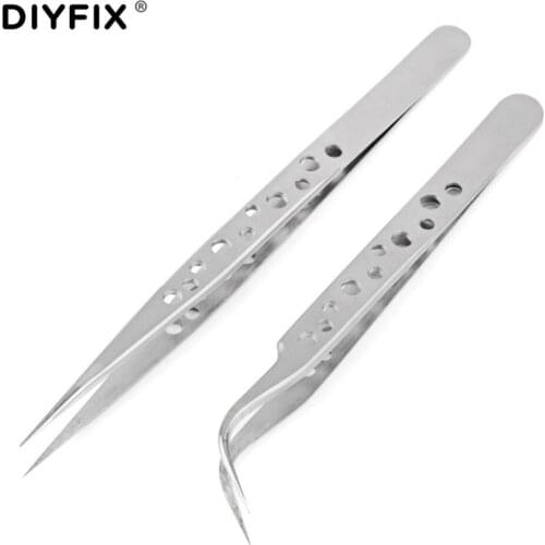 DIYFIX Anti-static Straight Curved Tweezers Hardened Tip Eyelash Extension Forceps Nail Rhinestone Decorations Picking Tools