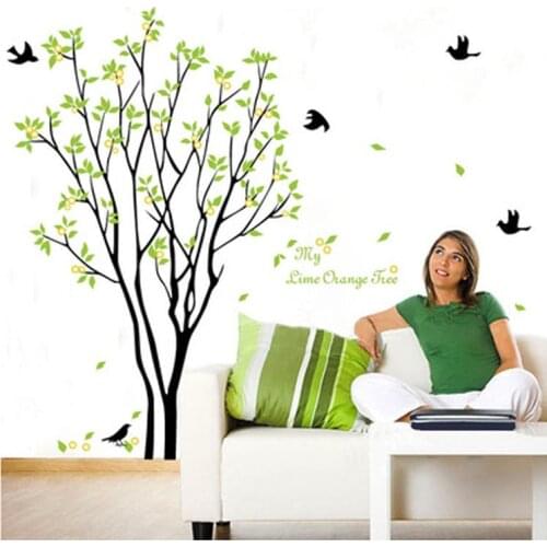Large Green Tree Wall Stickers Living Room Birds Animal Stickers Kids Rooms Decoration Wall Decals Removable Poster Home Decor
