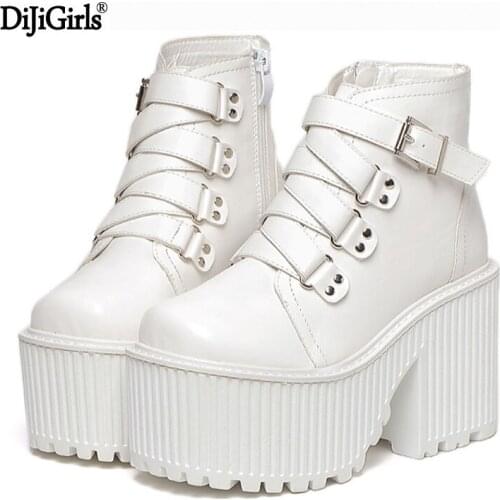 Botas Y Botines Mujer 2020 Brand Designer Rock Style Platform Boots Punk Martin Boots Fashion Motorcycle Boots Black Ankle Boots