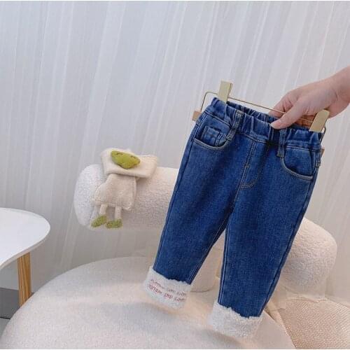 Winter Boys Pants Jeans Velvet Thickened Baby Girls Jean Curly Children Warm Trousers 1-6Y Jeans Girl Pencil Pants