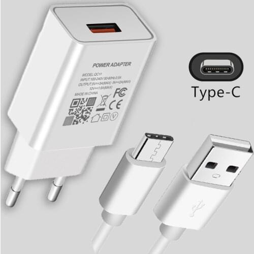 For Xiaomi Mi Poco X3 NFC M3 F3 F2 Pro Redmi 9T Mobile Phone Quick Charge 3.0 9V 2A Fast Charger EU Wall Plug USB Type-c Cable