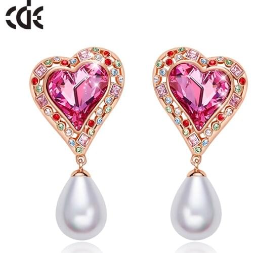 CDE Women Gold Earrings Jewelry Embellished With Crystals from Swarovski Heart Rose Gold Stud Earrings Fashion Jewelry Gift