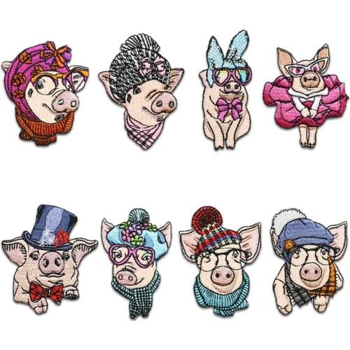 Cartoon Animal Pig Decorative Embroidery Applique Anime Iron on Patches Set Applications for Clothes Badges Kids T-shirt Shoes