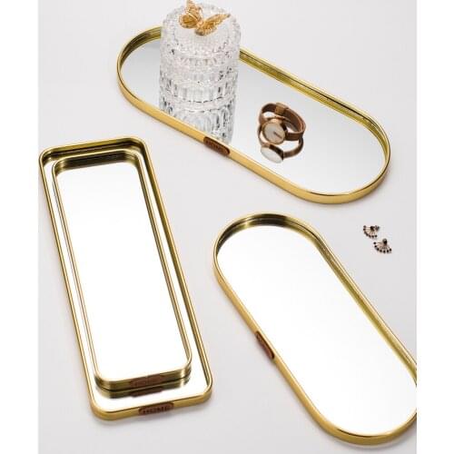 European Gold Mirror Dessert Tray Cosmetic Jewelry Storage Tray Wedding Party Decorative Ornaments For Home Storage Trays FT057