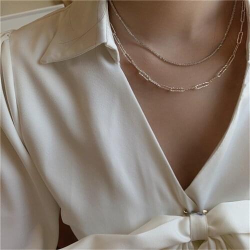 FFLACELL Korean Exquisite Simple Female Shiny Fine Necklace Geometric Square Chain Necklace for Women Party Holiday Jewelry