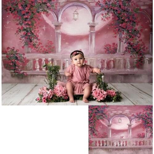 Photography BackDrops Polyester Photo Studio Back Drops Watercolor Pink Floral Kids Portrait Booth Background Moon Backdrops