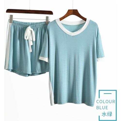 Two-piece Cotton Pajamas Sets Womens Short Sleeve Shorts Sleepwear Suit Summer Elastic Waist Home Wear Plus Size Pyjamas 77kg