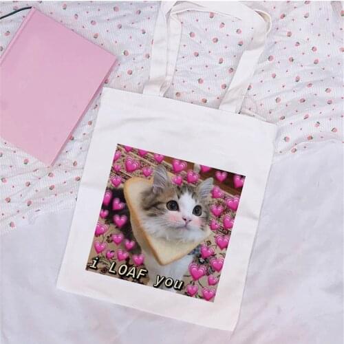 Cat expression Harajuku Shopping Canvas Tote Bag Environmental Protection Reusable Cloth Bag Handbag Shoulder Bags