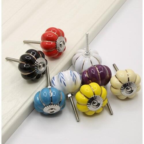 8 Colors Ceramic Through-hole Pumpkin Shape Handle Light Luxury Drawer Cabinet Wardrobe Single hole Handles