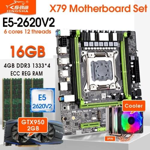 X79 motherboard set with Xeon E5-2620V2 CPU LGA2011 combos 4*4GB = 16GB 1333Mhz memory DDR3 RAM GTX 950 2GB with cooler