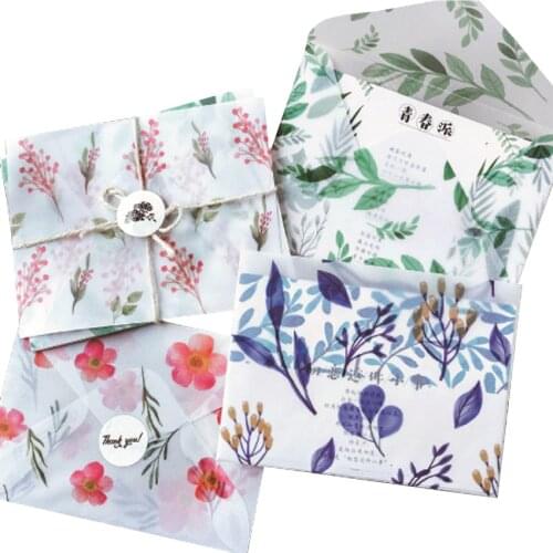 4Pcs Plant Sulfuric Acid Paper Envelope flower Vintage Watercolor Oil Painting Handmade Envelope Gift Party Favor 15*10cm