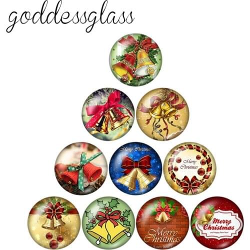 Beauty Fashion Christmas Bells 10pcs 12mm/18mm/20mm/25mm Round photo glass cabochon demo flat back Making findings ZB0585