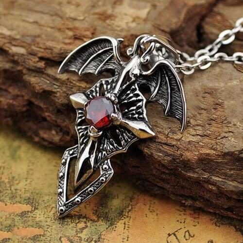 Fashion Men Necklace Cosplay Vampire Diaries Gothic Fantasy Red Cross Necklace Punk Style Mens Jewelry Gift Crow Skull Pendant
