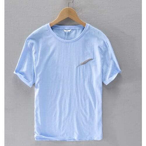 New Italy style Suehaiwes brand linen t shirt men fashion white t-shirt for men embroidered o-neck t shirts male camiseta