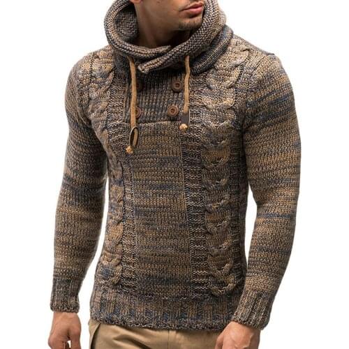 Long Sleeve Turtleneck Men Sweater Autumn Winter Hooded Solid Color Knitted Sweater Streetwear