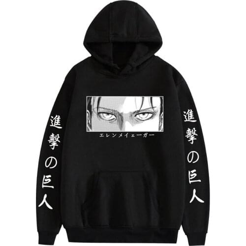 Anime Attack on Titan Hoodies Eren Mikasa Levi Printed Hooded Pullover Titans Attack Graphic Streetwear Harajuku Sweatshirt Male