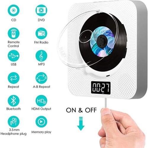 Wall Mounted CD Player Surround Sound FM Radio Bluetooth USB MP3 Disk Portable Music Player Remote Control Stereo Speaker