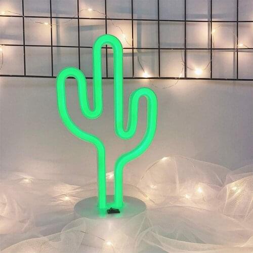 Neon Night Light Cactus Shaped with Green Lamp USB & Battery Powered Table Lamp for Wedding Birthday Party Camping Kids Room