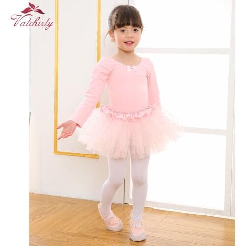 New Girls Long Sleeve Dancing Princess Ballet Tutu Dress Child Dancewear With Glittered Skirts