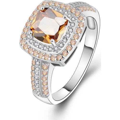 New Arrival Hot Luxury Amazing Champagne Vintage Romantic Ring for Women Charm Crystal Top Quality Silver Color Jewelry Rings