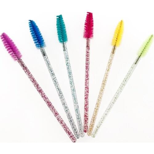 Eyelash Brush Wands Disposable 50 Pcs/Pack Crystal Eyelash Makeup Brush Diamond Handle Mascara Wands Eyelash Extension
