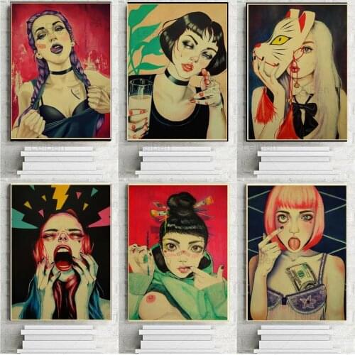 Anime Sexy Girl Retro Posters and Prints Wall Art Canvas Paintings Nordic Modern Modular Pictures Interior Decor Childrens Room